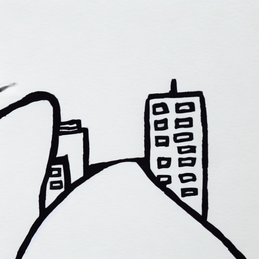 A black and white drawing of a cityscape. AI image generated of A black and white drawing of a cityscape.