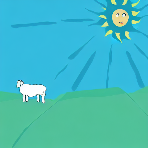 A sheep is standing in a field under a sun. AI image generated of A sheep is standing in a field under a sun.