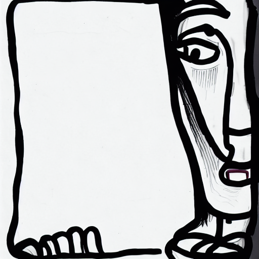 A black and white drawing of a person with a face and a mouth. AI image generated of A black and white drawing of a person with a face and a mouth.