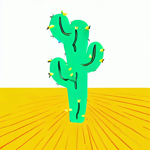 A green cactus is drawn on a yellow background. AI image generated of A green cactus is drawn on a yellow background.