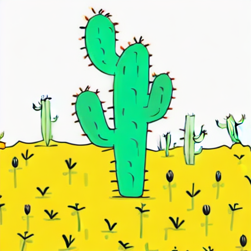 A green cactus is drawn on a yellow background. AI image generated of A green cactus is drawn on a yellow background.