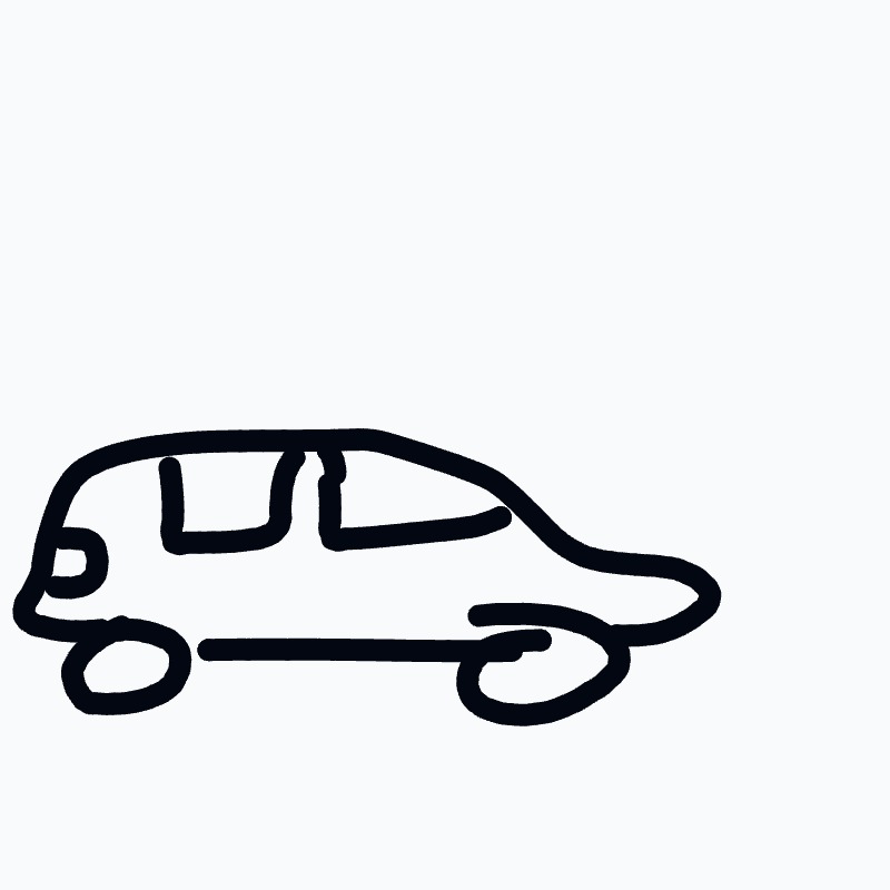 A black car is drawn on a white background.