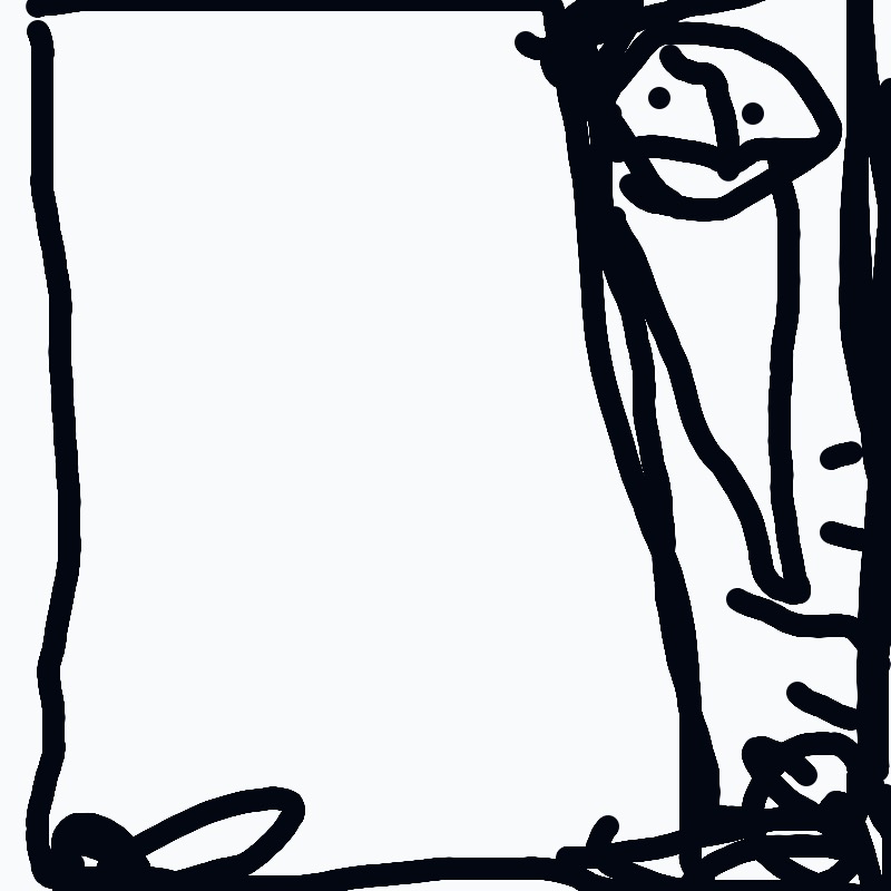 A black and white drawing of a person with a face and a mouth.