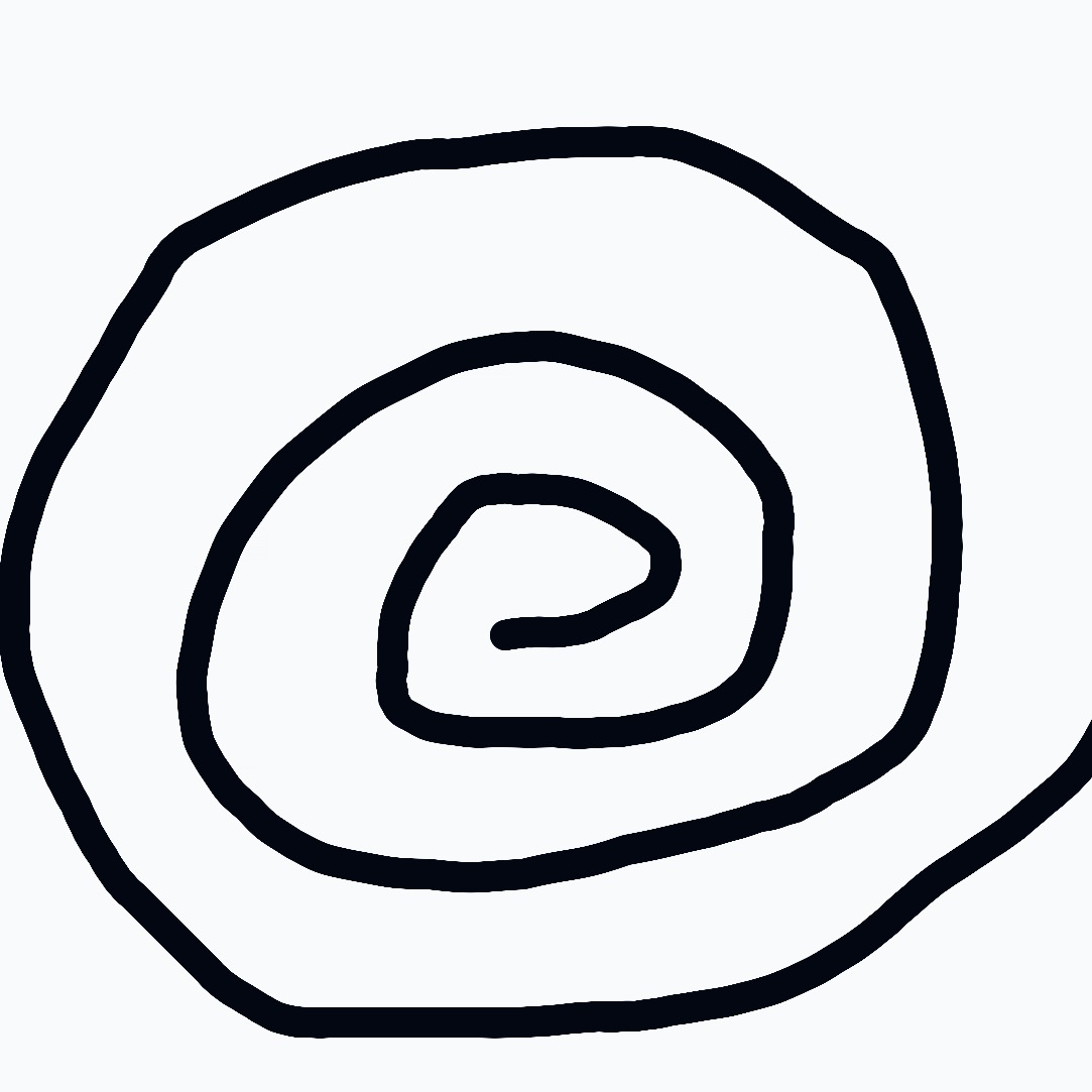 A black and white drawing of a spiral.