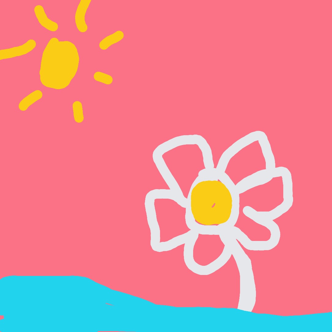 A drawing of a flower in a pink background.